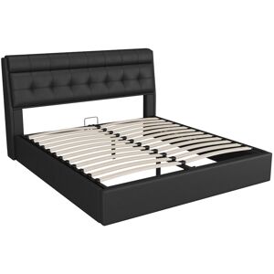 Brayden Studio 5Ft King Bed Frame PU Upholstered Platform Bed With Hydraulic Lever & Storage Headboard Black Double (4'6)