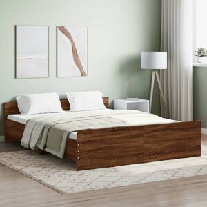 17 Stories Marlow Home Co. Bed Frame With Headboard And Footboard Concrete Grey 160X200 Cm Brown Oak European Double (140 x 200cm)