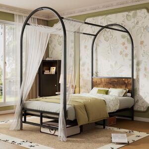Borough Wharf Metal Canopy Bed Industrial Style Brown Single (3')