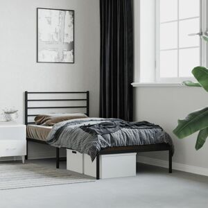 17 Stories Makahla Metal Bed Frame without Mattress with Headboard Black 90 x 200cm