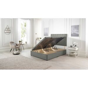 Marlow Home Co. Etheral Side Opening Ottoman Storage Bed with Upholstered Headboard Linen Fabric Silver Super King (6')