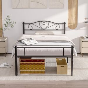 Marlow Home Co. Single Double Platform Bed Frame, Metal Beds with Headboard and Footboard, Heavy Duty Steel Slats Support, Black/Pink Black Single (3')