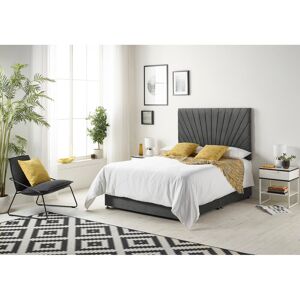 Fairmont Park Schwerin Plush Velvet Divan Bed Set with Open coil Memory Foam Mattress No Headboard Charcoal Super King (6')