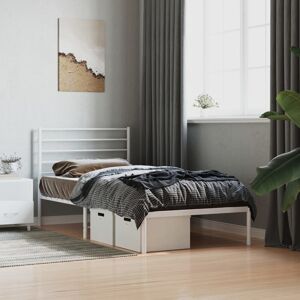 17 Stories Makahla Metal Bed Frame without Mattress with Headboard White 90 x 200cm