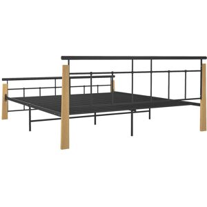 Marlow Home Co. vidaXL Bed Frame Metal and Solid Oak Wood Gold 180 x 200cm