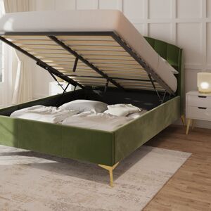 Hykkon Thierry Upholstered Ottoman Bed Green Double (4'6)