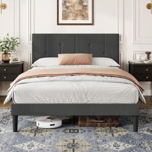 Lark Manor King Bed Frame with Adjustable Headboard, Wooden Slats, Upholstered Platform, 150x200 cm, Dark Grey Dark Grey Single (3')