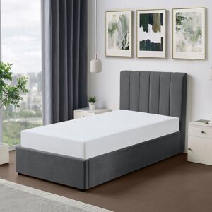 Latitude Run Evelynne Fabric 135cm Double Ottoman Bed Frame with Storage - Dark Grey Single (90 x 190 cm)