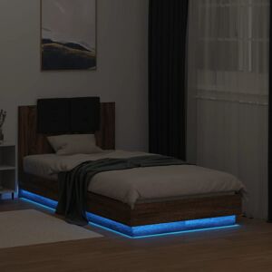 Latitude Run Bed Frame With Headboard And LED Lights White 75X190 Cm Small Single Brown Oak UK Small Single - 75 x 190 cm