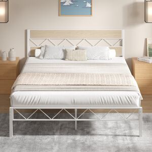 Borough Wharf Single/Double Size Metal Beds, Platform Bed Frame with Rustic Vintage Wooden Headboard, Heavy Duty Steel Slats Support, No Box Spring Needed, Easy Ass Maple Wood/White Double (4'6)