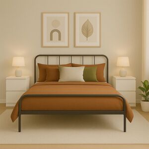 Latitude Run Charlesworth Modern Metal Bed Frame with Headboard & Centred Support Black Double (4'6)