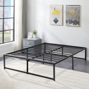 17 Stories Markeda 36cm Bed Frame Single Double Size Metal Platform Slats Support Bed Base Black Double (4'6)