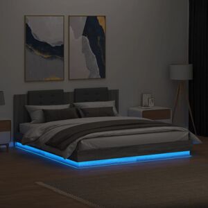 Latitude Run Bed Frame With Headboard And LED Lights White 75X190 Cm Small Single Grey Sonoma EU Kingsize - 160 x 200 cm