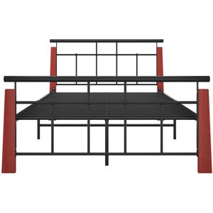 Marlow Home Co. vidaXL Bed Frame Metal and Solid Oak Wood Red 120 x 200cm