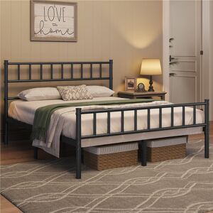 Yaheetech Minimalist Metal Bed Frame with Slatted Headboard Black Double (4'6)