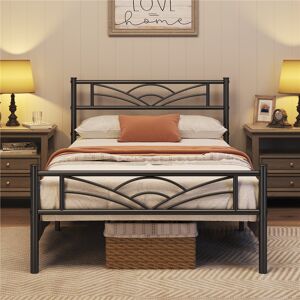 Yaheetech 88.5cm Height Metal Bed Frame with Cloud-inspired Design Headboard Black Single (3')