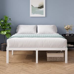 17 Stories Niemah Modern Metal Platform Bed with Heavy Duty Steel Slat Support White Double (135 x 190 cm)