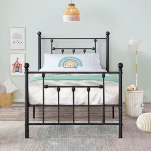 Marlow Home Co. Single Double Size Bed Frame, Metal Platform Beds with Headboard and Footboard, Steel Slat Support, No Box Spring Needed, Easy Assembly Black European Single (90 x 200 cm)