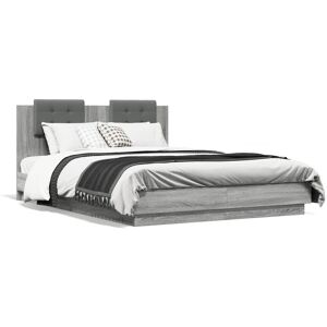 Latitude Run Bed Frame With Headboard And LED Lights White 75X190 Cm Small Single Grey Sonoma UK King - 150 x 200 cm