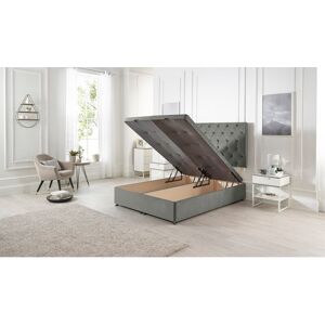 Rosalind Wheeler Orchid Ottoman Divan Storage Bed Base with Upholstered Headboard Charcoal Plush Velvet Kingsize (5')