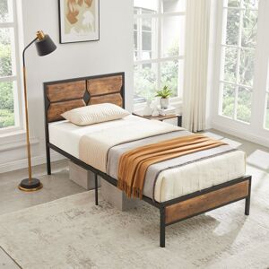 Rio Platform Single/Double Size Bed Frame with Rustic Wood Headboard and Footboard, wood beds with Strong Metal Slats Support, No Box Spring Needed Rustic Brown European Single (90 x 200 cm) Rio Platform Single/Double Size Bed Frame with Rustic Wood Headboard and Footboard, wood beds with Strong Metal Slats Support, No Box Spring Needed Rustic Brown European Single (90 x 200 cm)