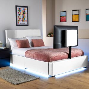 X Rocker XR Living Ava Upholstered TV Bed with LED Lighting White Double (4'6) X Rocker XR Living Ava Upholstered TV Bed with LED Lighting White Double (4'6)