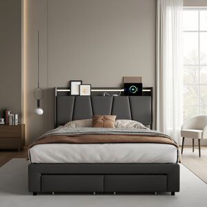 Ivy Bronx Upholstered Ottoman Bed With 2 Drawers, Storage Frame With LED Headboard & USB Ports, Dark Grey Linen Grey European Kingsize (160 x 200cm) Ivy Bronx Upholstered Ottoman Bed With 2 Drawers, Storage Frame With LED Headboard & USB Ports, Dark Grey Linen Grey European Kingsize (160 x 200cm)