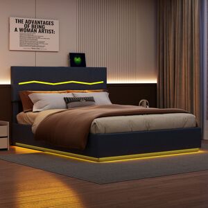 Ivy Bronx PU Leather Ottoman Bed Frame With LED Headboard, USB Port & Lift-Up Storage White European Kingsize (160 x 200 cm) Ivy Bronx PU Leather Ottoman Bed Frame With LED Headboard, USB Port & Lift-Up Storage White European Kingsize (160 x 200 cm)