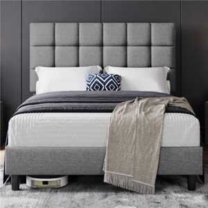 Yaheetech Size Modern Upholstered Bed Frame with Adjustable Square Tufted Headboard Light Grey Double (4'6) Yaheetech Size Modern Upholstered Bed Frame with Adjustable Square Tufted Headboard Light Grey Double (4'6)