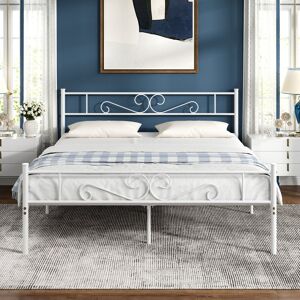 Marlow Home Co. Single Double Size Bed Frame with Headboard, 30cm Underbed Stroage, Metal Platform Bed with Steel Slats Support, No Boxing Spring Needed White Double (4'6) Marlow Home Co. Single Double Size Bed Frame with Headboard, 30cm Underbed Stroage, Metal Platform Bed with Steel Slats Support, No Boxing Spring Needed White Double (4'6)