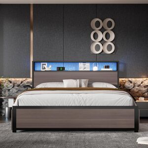 Metro Bed Metal Bed With LED Light Strip And 4 Drawers, 3 USB Port Multifunctional Wrought Iron Bed Grey Grey Double (4'6) Metro Bed Metal Bed With LED Light Strip And 4 Drawers, 3 USB Port Multifunctional Wrought Iron Bed Grey Grey Double (4'6)