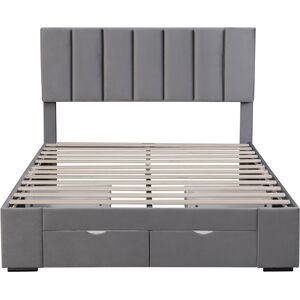 Brayden Studio Upholstered Bed Velvet With 4 Drawers, Grey Grey European Double (140 x 200cm) Brayden Studio Upholstered Bed Velvet With 4 Drawers, Grey Grey European Double (140 x 200cm)