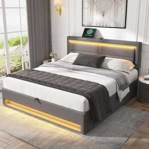 Ivy Bronx Modern Upholstered Bed With Usb Charging & Led Lights - Adjustable Headboard Storage Bed Frame Grey Double (4'6) Ivy Bronx Modern Upholstered Bed With Usb Charging & Led Lights - Adjustable Headboard Storage Bed Frame Grey Double (4'6)
