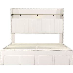 Brayden Studio 4Ft6 Double Beige Linen Upholstered Bed With 2 Storage Drawers Platform Bed Frame(No Mattress) Beige 122cm H X 142.5cm W X 205cm L Brayden Studio 4Ft6 Double Beige Linen Upholstered Bed With 2 Storage Drawers Platform Bed Frame(No Mattress) Beige 122cm H X 142.5cm W X 205cm L