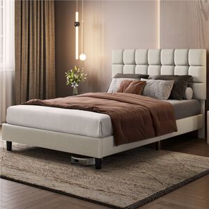 Yaheetech Size Modern Upholstered Bed Frame with Adjustable Square Tufted Headboard Beige Kingsize (5') Yaheetech Size Modern Upholstered Bed Frame with Adjustable Square Tufted Headboard Beige Kingsize (5')