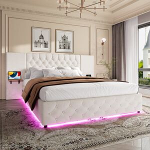 Brayden Studio Thomas Velvet Bed Frame with Headboard, LED Strip & USB-C Ports Beige Kingsize (5') Brayden Studio Thomas Velvet Bed Frame with Headboard, LED Strip & USB-C Ports Beige Kingsize (5')