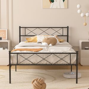 Marlow Home Co. Single Double Size Beds with Headboard and Footboard, Metal Platform Bed Frame with Metal Slats Support, No Box Spring Needed, Easy Assembly Black Single (3') Marlow Home Co. Single Double Size Beds with Headboard and Footboard, Metal Platform Bed Frame with Metal Slats Support, No Box Spring Needed, Easy Assembly Black Single (3')