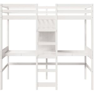 Harriet Bee Loft Bed Frame With Desk And Shelves Solid Wood Pine White Small Single (75 x 190 cm) Harriet Bee Loft Bed Frame With Desk And Shelves Solid Wood Pine White Small Single (75 x 190 cm)