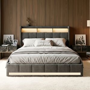 Ivy Bronx Linen Storage Bed With 4 Drawers & Dual LED Lights, European Double & King Size Upholstered Bed Frame With Charging Port, Grey & Beige Grey European Kingsize (160 x 200cm) Ivy Bronx Linen Storage Bed With 4 Drawers & Dual LED Lights, European Double & King Size Upholstered Bed Frame With Charging Port, Grey & Beige Grey European Kingsize (160 x 200cm)
