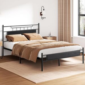 Rio Metal Platform Beds Single Double Size with Wooden Headboard and Footboard, Rustic Vintage Bed Frame with Strong Steel Slats, No Box Spring Needed Black Double (4'6) Rio Metal Platform Beds Single Double Size with Wooden Headboard and Footboard, Rustic Vintage Bed Frame with Strong Steel Slats, No Box Spring Needed Black Double (4'6)