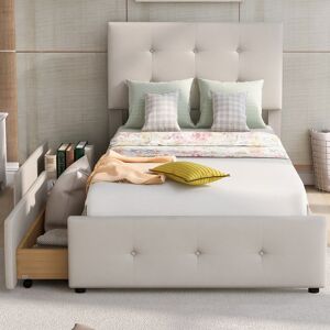 Brayden Studio Yvoire Upholstered Platform Bed Light Beige European Single (90 x 200cm) Brayden Studio Yvoire Upholstered Platform Bed Light Beige European Single (90 x 200cm)