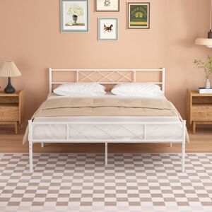 Marlow Home Co. Single Double Size Beds with Headboard and Footboard, Metal Platform Bed Frame with Metal Slats Support, No Box Spring Needed, Easy Assembly White Double (4'6) Marlow Home Co. Single Double Size Beds with Headboard and Footboard, Metal Platform Bed Frame with Metal Slats Support, No Box Spring Needed, Easy Assembly White Double (4'6)