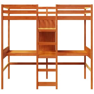 Harriet Bee Loft Bed Frame With Desk And Shelves Solid Wood Pine Wax Brown Small Single (75 x 190 cm) Harriet Bee Loft Bed Frame With Desk And Shelves Solid Wood Pine Wax Brown Small Single (75 x 190 cm)