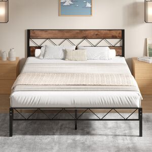 Borough Wharf Single/Double Size Metal Beds, Platform Bed Frame with Rustic Vintage Wooden Headboard, Heavy Duty Steel Slats Support, No Box Spring Needed, Easy Ass Brown/Black Double (4'6) Borough Wharf Single/Double Size Metal Beds, Platform Bed Frame with Rustic Vintage Wooden Headboard, Heavy Duty Steel Slats Support, No Box Spring Needed, Easy Ass Brown/Black Double (4'6)