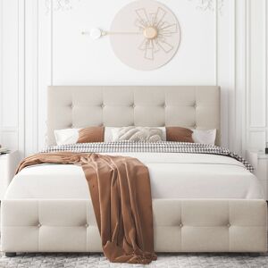 Brayden Studio Yvoire Upholstered Platform Bed Light Beige European Double (140 x 200cm) Brayden Studio Yvoire Upholstered Platform Bed Light Beige European Double (140 x 200cm)