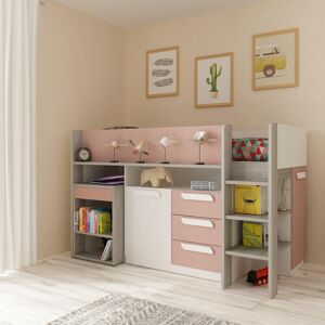 Viv + Rae Loren European Single (90 x 200cm) 3 Drawer Mate's & Captain's Mid Sleeper Loft Bed Bed with Bookcase Grey/Pink Viv + Rae Loren European Single (90 x 200cm) 3 Drawer Mate's & Captain's Mid Sleeper Loft Bed Bed with Bookcase Grey/Pink