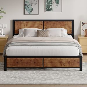 Rio Single/Double Size Bed Frame with Wood Headboard and Footboard, Metal Platform Mattress Foundation with Strong Steel Slats, No Box Spring Needed Rustic Brown Double (4'6) Rio Single/Double Size Bed Frame with Wood Headboard and Footboard, Metal Platform Mattress Foundation with Strong Steel Slats, No Box Spring Needed Rustic Brown Double (4'6)