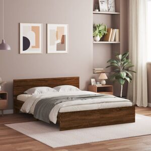 Latitude Run Bed Frame With Headboard And LED White 135X190 Cm Double Brown Oak EU Kingsize - 160 x 200 cm Latitude Run Bed Frame With Headboard And LED White 135X190 Cm Double Brown Oak EU Kingsize - 160 x 200 cm