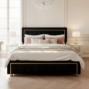 Canora Grey Velvet Ottoman Bed, Glam Upholstered Storage Frame With Trim Black European King (160 x 200 cm) Canora Grey Velvet Ottoman Bed, Glam Upholstered Storage Frame With Trim Black European King (160 x 200 cm)