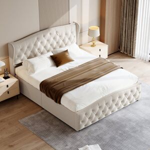 Lark Manor Upholstered Ottoman Bed Beige European Kingsize (160 x 200 cm) Lark Manor Upholstered Ottoman Bed Beige European Kingsize (160 x 200 cm)